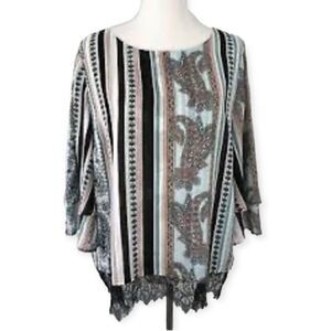 Chico’s Stripe Paisley Lace Flare Sleeve Blouse Mulitcolor Size 2​​​​